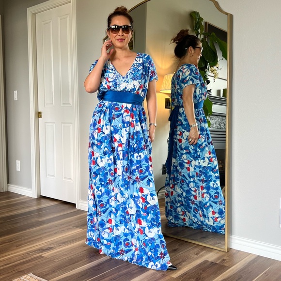 Arabella Blue Poppy Dress Peter Som For Made In Kind - Picture 3 of 16